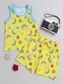 BUMZEE Yellow Boys Sleeveless T-Shirt & Short Set