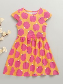 BUMZEE Orange Girls Cap Sleeves Cotton Knee Length Frock