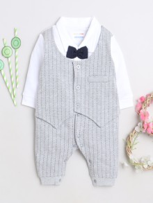 BUMZEE White & Grey Boys Full Sleeves Formal Trendy Sleepsuit