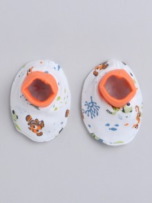 BUMZEE White & Orange Girls Cotton Cap Mitten Bootie Set