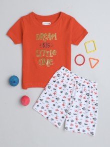 BUMZEE Red & White Boys Half Sleeves T-Shirt & Short Set