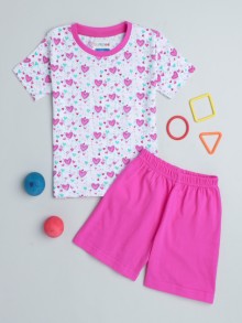 BUMZEE White & Pink Girls Half Sleeves T-Shirt & Short Set