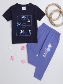 BUMZEE Navy & Blue Boys Half Sleeves T-Shirt & Pyjama Set