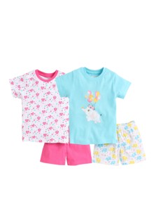 Bumzee Blue & Pink Girls T-Shirt & Shorts Set Pack Of 2