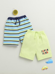 BUMZEE Green & Multi Boys Shorts Pack Of 2