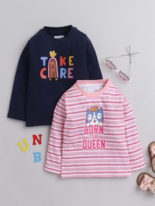 BUMZEE Navy & Pink Girls Full Sleeves T-Shirts Pack Of 2