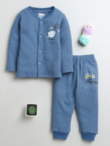 BUMZEE Indigo Blue Boys Full Sleeves Cotton Thermal Jabla & Jogger Set