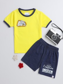 BUMZEE Yellow & Navy Boys Half Sleeves T-Shirt & Short Set