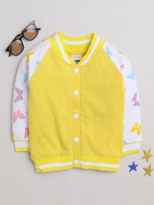BUMZEE Yellow Girls Full Sleeves Varsity Jacket With Button