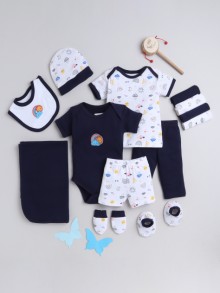 BUMZEE Navy & White Baby Boys Baby Gift Set Pack Of 13