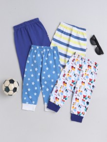 BUMZEE Royal Blue & White Full Length Boys Pyjamas Pack Of 4