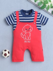 BUMZEE Red & Navy Boys Half Sleeves Thigh Length Romper