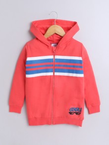 BUMZEE Coral Boys Full Sleeves Cotton Hooded Zipper Sweatshirt