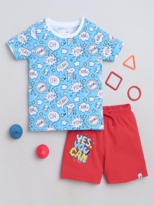 BUMZEE Blue & Red Boys Half Sleeves T-Shirt & Short Set