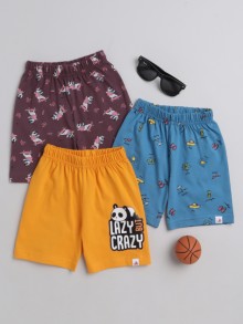 BUMZEE Blue & Orange Boys Shorts Pack Of 3