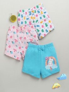 BUMZEE Baby Pink & White Girls Shorts Pack Of 3