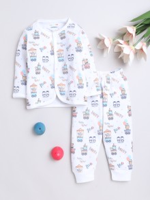 BUMZEE White Baby Boys Full Sleeves Jabla & Pyjama Set