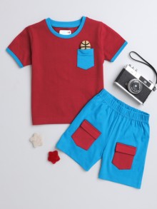 BUMZEE Red & Blue Boys Half Sleeves T-Shirt & Short Set