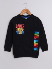 BUMZEE Black Boys Full Sleeves Cotton Sweatshirt