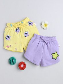 BUMZEE Yellow & Lavender Girls Shorts Pack Of 2
