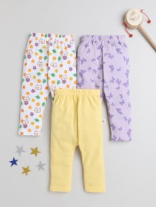 BUMZEE Yellow & White Baby Girls Diaper Pants / Leggings / Pyjamas Pack Of 3