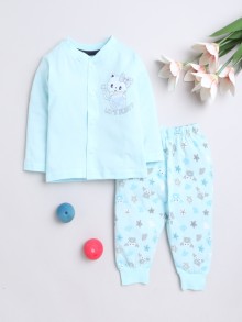 BUMZEE Powder Blue Baby Girls Full Sleeves Jabla & Pyjama Set