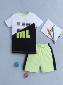 BUMZEE White & Green Boys Half Sleeves T-Shirt & Short Set