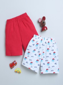 BUMZEE Red & White Boys Shorts Pack Of 2