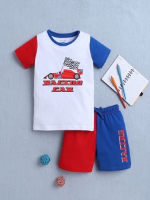 BUMZEE White & Royal Blue Boys Half Sleeves T-Shirt & Short Set