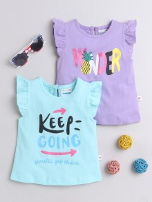 BUMZEE Aqua Blue & Lavender Girls Sleeveless T-Shirts Pack Of 2