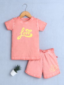 BUMZEE Peach Girls Half Sleeves T-Shirt & Short Set