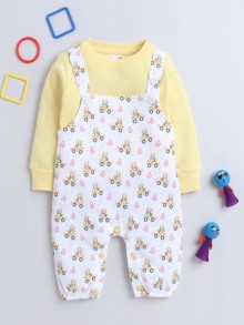 BUMZEE White & Yellow Baby Girls Full Sleeves Cotton Dungaree Set