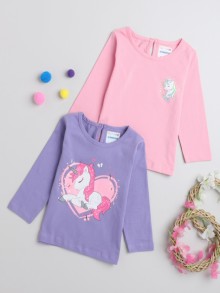 BUMZEE Lavender & Peach Girls Full Sleeves T-Shirts Pack Of 2