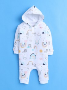 BUMZEE White Girls Full Sleeves Trendy Padded Hooded Sleepsuit