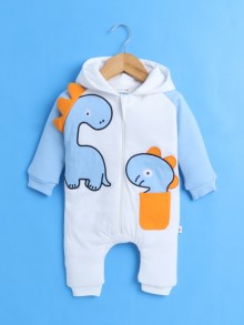 BUMZEE White Boys Full Sleeves Trendy Padded Hooded Sleepsuit