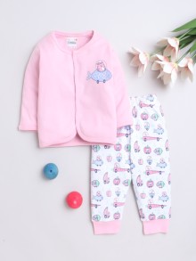 BUMZEE Pink & White Baby Girls Full Sleeves Jabla & Pyjama Set