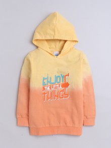 BUMZEE Orange & Yellow Boys Full Sleeves Cotton Hooded Sweatshirt