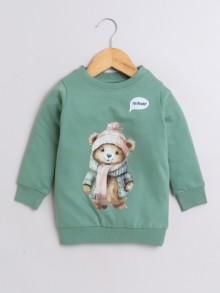 BUMZEE Green Girls Full Sleeves Cotton Sweatshirt