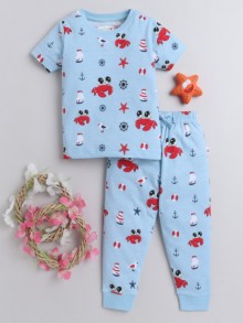 BUMZEE Sky Blue Boys Half Sleeves T-Shirt & Pyjama Set