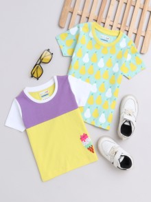 BUMZEE Mint & Yellow Girls Half Sleeves T-Shirts Pack Of 2