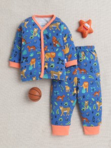 BUMZEE Royal Blue & Orange Baby Boys Full Sleeves Jabla & Pyjama Set