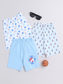 BUMZEE Sky Blue & White Boys Shorts Pack Of 3