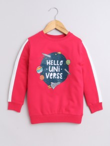 BUMZEE Bright Pink Girls Full Sleeves Cotton Sweatshirt