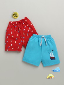 BUMZEE Blue & Red Boys Shorts Pack Of 2