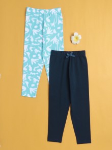 BUMZEE Girls Leggings Navy & Sky Blue Pack of 2