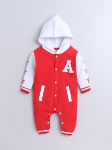 BUMZEE Red & White Boys Full Sleeves Trendy Hooded Sleepsuit