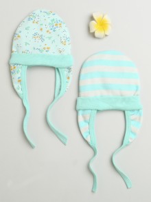 BUMZEE Mint & Multi Baby Girls Ear Flap Tying Cap Pack Of 2