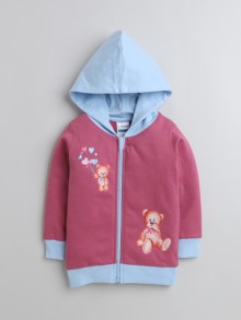 BUMZEE Mauve & Sky Blue Girls  Full Sleeves Cotton Hooded Sweatshirt