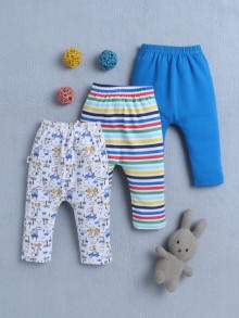 BUMZEE Royal Blue & Multi Baby Boys Diaper Pants / Leggings / Pyjamas Pack Of 3