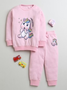 BUMZEE Light Pink Girls Full Sleeves Cotton Sweatshirt & Jogger Set